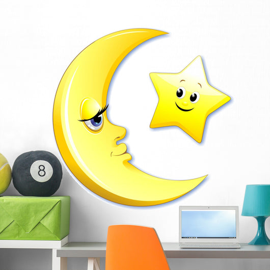 Luna e Stella Cartoon-Moon and Star-Vector Wall Decal
