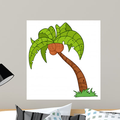 Cartoon Palm Tree Wall Decal shown on a wall