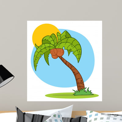 Cartoon Palm Tree Wall Decal shown on a wall