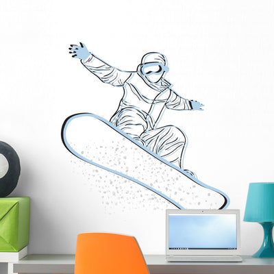 Blue Silhouette Snowboarder shown on a wall