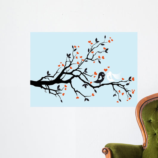 Wedding Birds Kissing Vector Wall Mural
