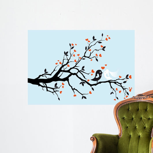 Wedding Birds Kissing Vector Wall Mural