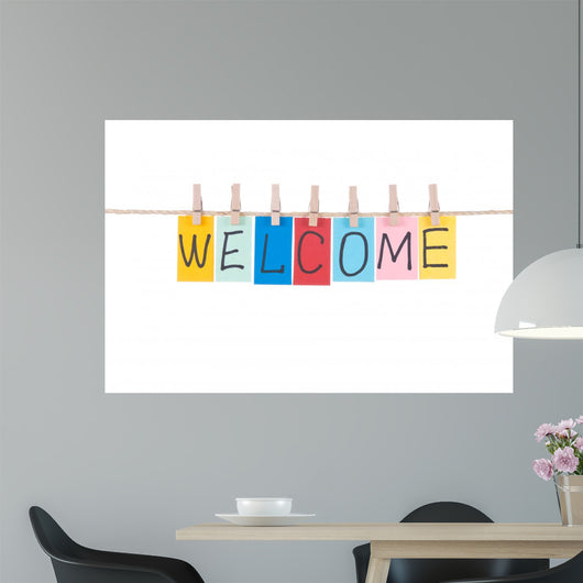 Welcome,words hang by wooden peg Wall Decal