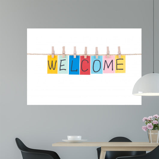 Welcome,words hang by wooden peg Wall Decal