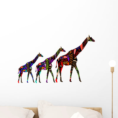 African Giraffes Wall Decal shown on a wall