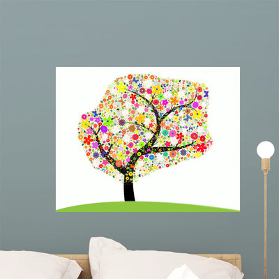 Flowering Tree Wall Decal shown on a wall
