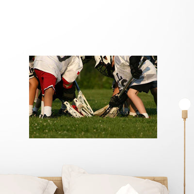 Lacrosse Game Wall Decal shown on a wall
