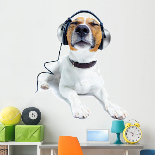 Dog Listening Music Wall Decal