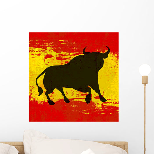 Bull over Spanish Flag Vector Background Wall Mural