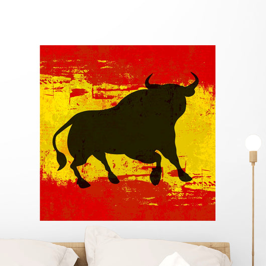 Bull over Spanish Flag Vector Background Wall Mural