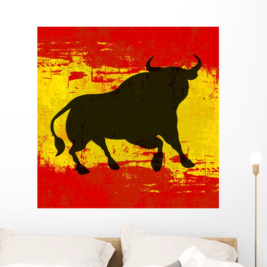 Bull over Spanish Flag Vector Background Wall Mural