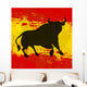 Bull over Spanish Flag Vector Background Wall Mural