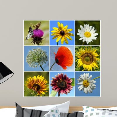 Collage Rural Flowers Wall Mural shown on a wall