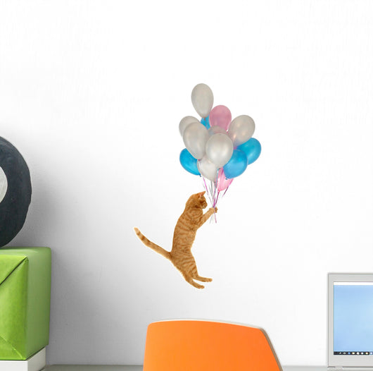 Flying Balloon Cat Wall Decal