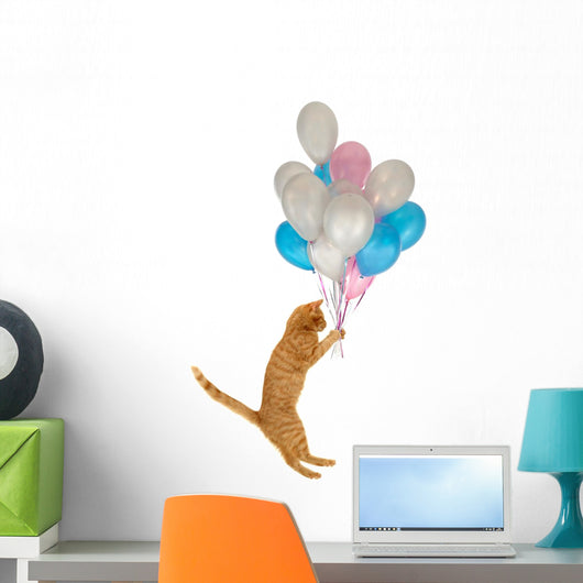 Flying Balloon Cat Wall Decal