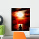 Woman Meditating Red Grunge Wall Decal