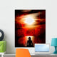 Woman Meditating Red Grunge Wall Decal