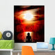 Woman Meditating Red Grunge Wall Decal