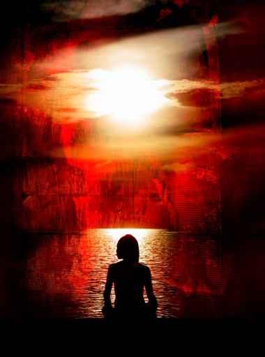 Woman Meditating Red Grunge Wall Decal