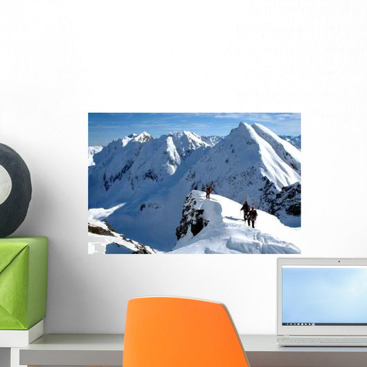 Hikers on Snow-Covered Mountain Wall Decal