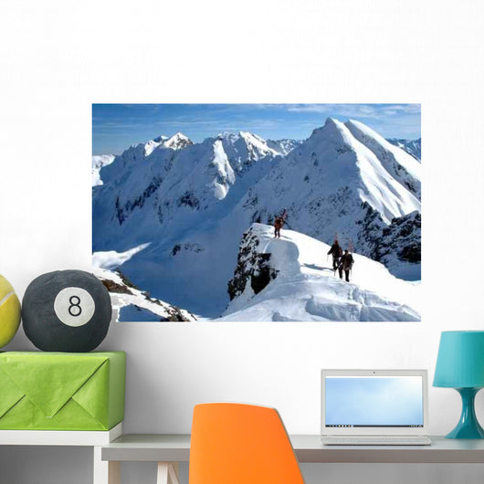 Hikers on Snow-Covered Mountain Wall Decal