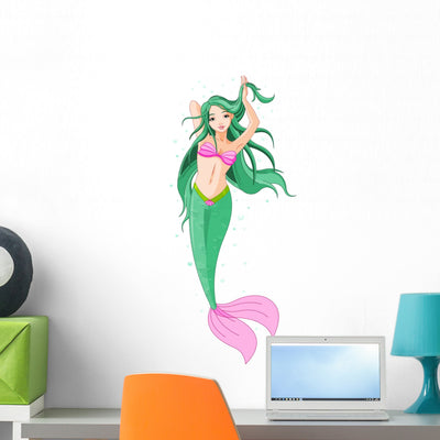 Mermaid Girl under Sea Wall Decal shown on a wall