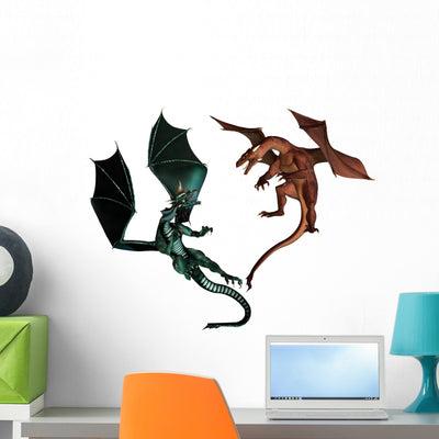 Fighting Dragons Wall Stickers shown on a wall