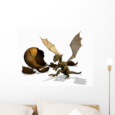 Baby Dragon Wall Decal shown on a wall
