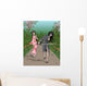 Japanese Lady and Samurai meet on forest path Wall Mural