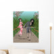 Japanese Lady and Samurai meet on forest path Wall Mural