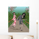 Japanese Lady and Samurai meet on forest path Wall Mural