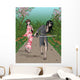 Japanese Lady and Samurai meet on forest path Wall Mural