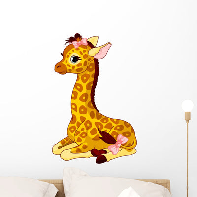 Giraffe Calf with Bow Wall Mural shown on a wall