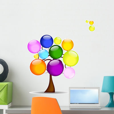 Rainbow Bubble Tree Wall Decal shown on a wall