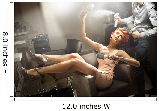 Young woman posing in hairdresser room Wall Mural