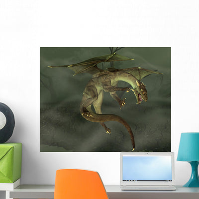 Green Swamp Dragon Wall Mural shown on a wall
