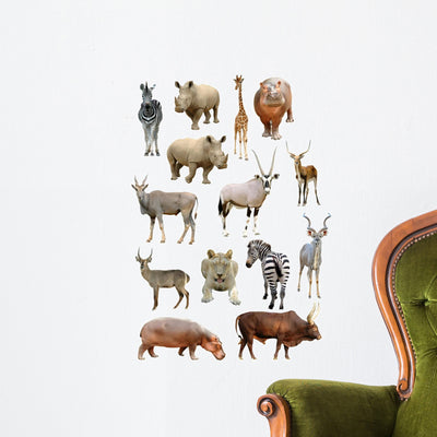 African Animals Collection Wall Decal Sticker Set shown on a wall