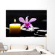 Spa Scene -aromatherapy Candle and Pink Orchid on Zen Stones Wall Mural