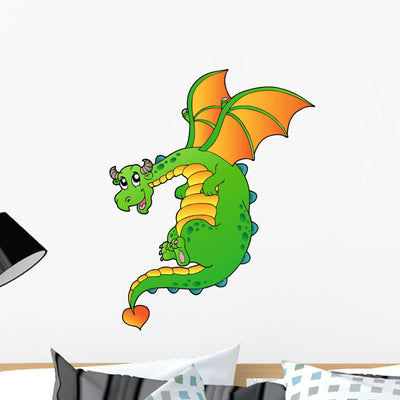 Flying Fairy Tale Dragon Wall Decal shown on a wall