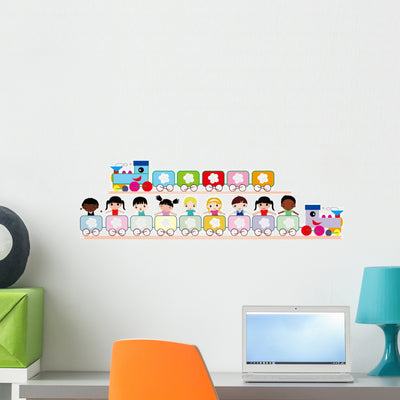 Kids and Train Wall Decal Sticker Set shown on a wall