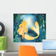 Pretty Gold Mermaid with Wall Mural