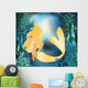 Pretty Gold Mermaid with Wall Mural