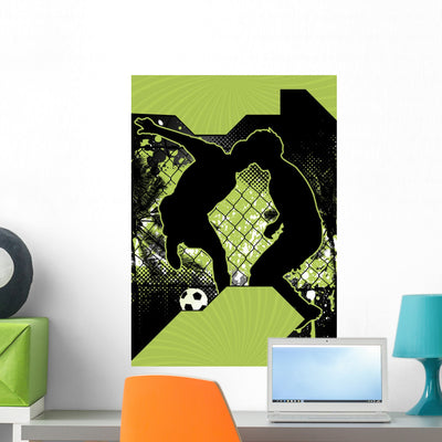 Grunge Design Poster with Wall Decal shown on a wall