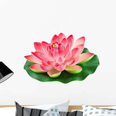 Artificial Pink Water Lily Wall Decal shown on a wall