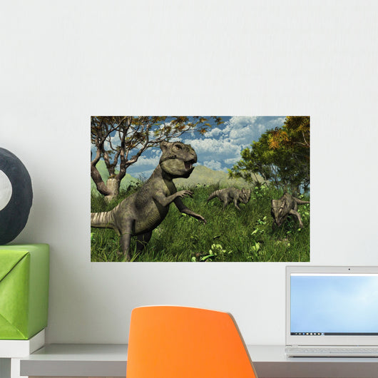 Three Archaeoceratops Dinosaurs Exploring Wall Mural
