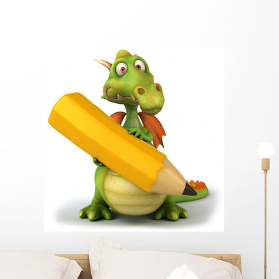 Dragon and Pencil Wall Decal shown on a wall