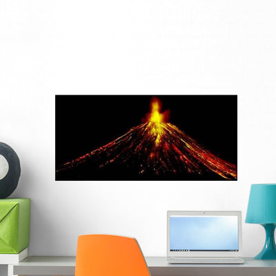 Night Volcano Eruption Wall Decal shown on a wall