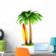 Surfboard Palm Tree and Island Stylized Summer Composition Wall Decal