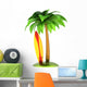 Surfboard Palm Tree and Island Stylized Summer Composition Wall Decal