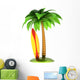 Surfboard Palm Tree and Island Stylized Summer Composition Wall Decal
